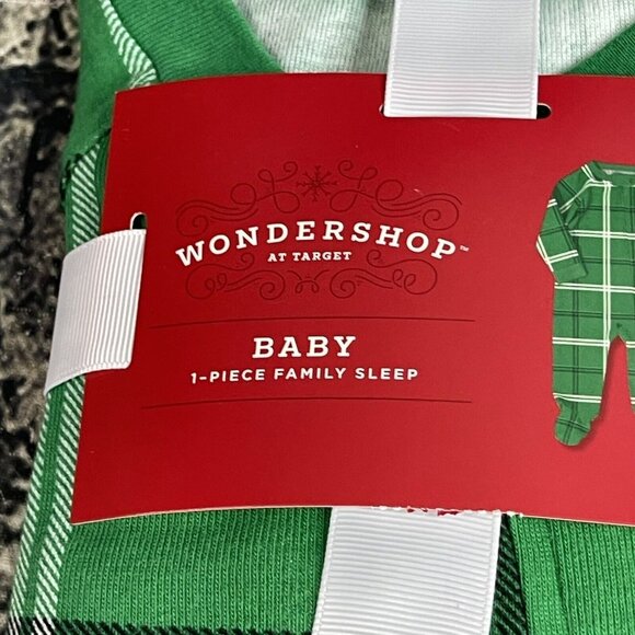Wondershop Winter 6-9 Months 1 Piece Family Sleep Black white Green Plaid - Picture 2 of 9